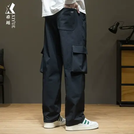 希越秋冬加厚直筒休闲裤子男士多口袋长裤宽松大码户外速干工装裤商品大图