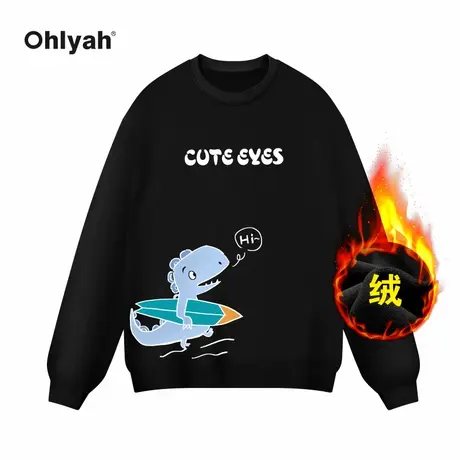 Ohlyah品牌美式卡通冲浪板恐龙印花卫衣女加绒秋冬大码学院风上衣商品大图