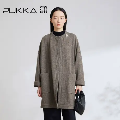 蒲PUKKA 美拉德极简双面呢宽松中长毛呢大衣外套女秋冬装新款商品大图