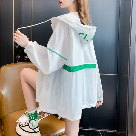 大码女装宽松薄款开衫防晒衬衫夏季新款韩版连帽印花上衣服外套潮商品大图
