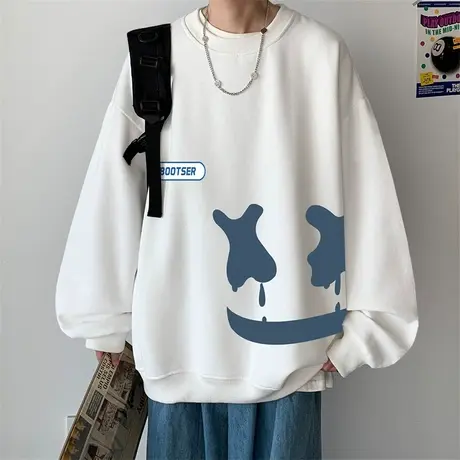 无帽卫衣男2024春季新款长袖ins韩版卡通宽松圆领笑脸百搭上衣服商品大图