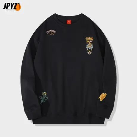 套头卫衣男士外套刺绣印花宽松圆领上衣秋季青少年学生装潮牌长袖商品大图