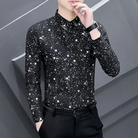 衬衫男长袖春秋季设计感满天星印花男装ins潮流韩版痞帅内搭衬衣商品大图