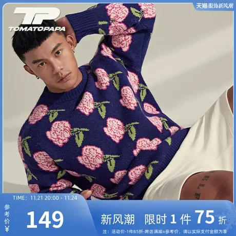TOMATOPAPA毛衣圆领23长袖品牌针织保暖加厚百搭宽松玫瑰奢潮上衣商品大图