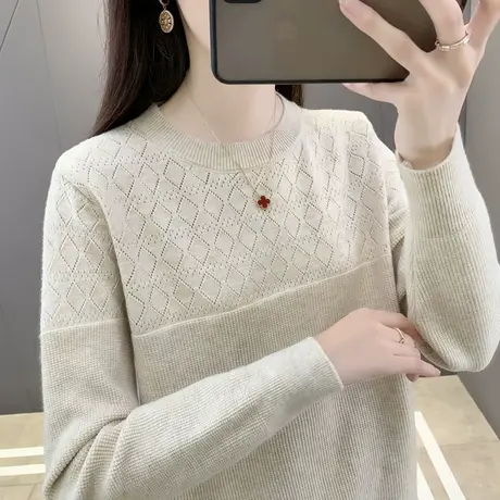 纯色圆领毛衣女宽松2025年春季新款韩版时尚百搭打底针织衫上衣潮商品大图