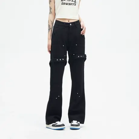 潮牌设计感黑色牛仔裤女2024新款春秋直筒裤宽松显瘦显腿长老爹裤商品大图