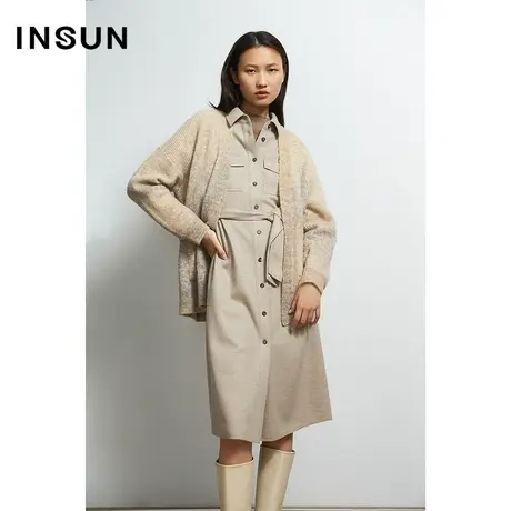INSUN恩裳秋季撞色拼接毛针织衫开衫图片