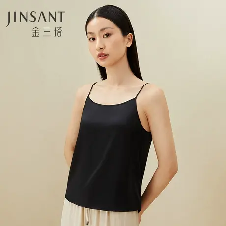 不易皱真丝】桑蚕丝弹力缎女2穿式搭配纯色吊带衫舒适上衣金三塔商品大图