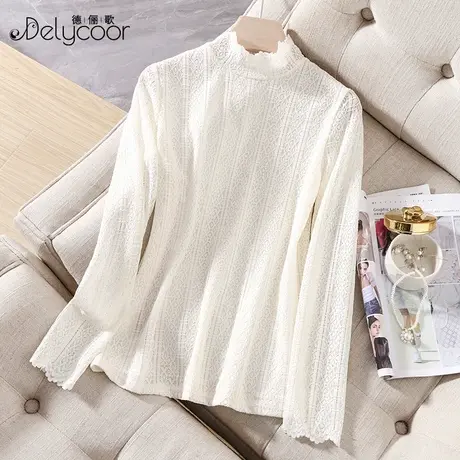 半高领蕾丝打底衫女2023新款春秋洋气薄款网纱内搭雪纺衫长袖上衣图片