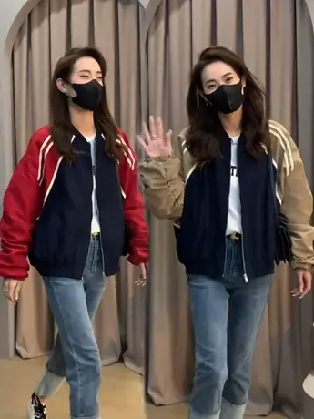 拼色棒球服外套女2023早春秋新款小个子休闲短款开衫夹克上衣欧货商品大图