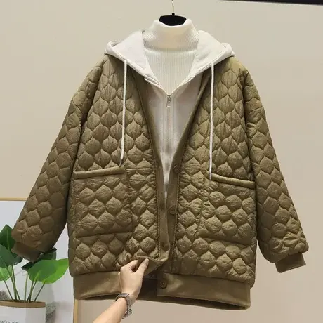 冬装棉衣菱格子假两件加厚棒球派克棉服女潮款外套秋冬季羽绒棉袄图片