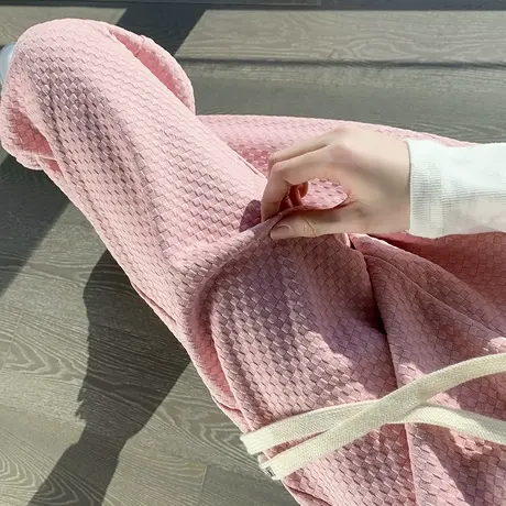 粉色运动裤女2024年春季新款高腰宽松显瘦九分棋盘格束脚休闲卫裤图片