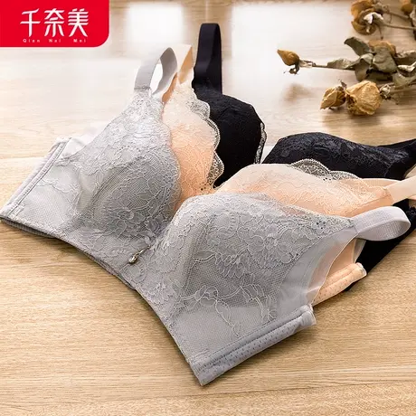 千奈美内衣女无钢圈胸罩性感蕾丝厚款聚拢上托提胸收副乳文胸商品大图