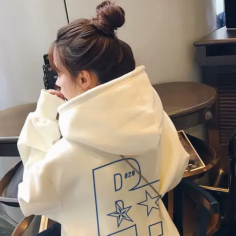 日系学院风chic大码带帽卫衣女设计感宽松加绒外套胖mm显瘦上衣秋商品大图