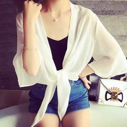 小披肩女夏季薄款外搭百搭雪纺防晒衣配裙子外披开衫短款坎肩外套商品大图