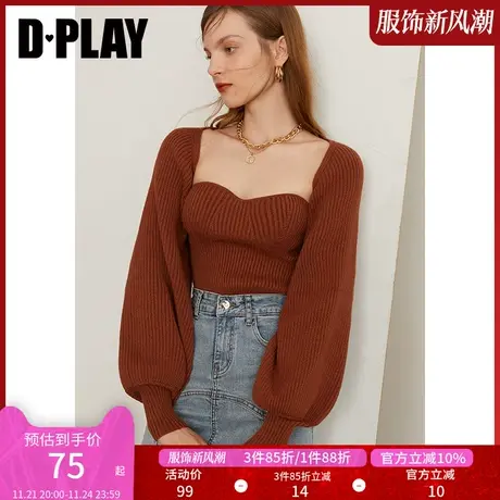 DPLAY秋装新法式外穿连袖针织披肩ins超短款焦糖色针织外套商品大图