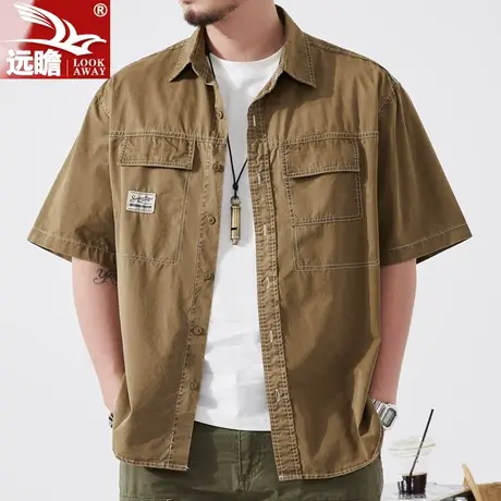 夏天短袖衬衫男夏季薄款宽松休闲工装上衣服外套纯棉青少年衬衣男图片