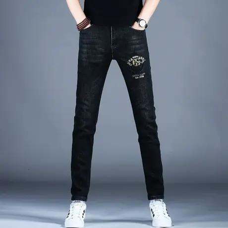 男士刺绣牛仔裤男款小脚修身弹力潮牌潮流裤子秋冬款2023新款长裤商品大图
