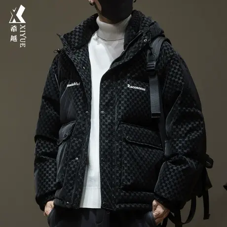 希越高端时尚羽绒服男冬季加厚鸭绒外套宽松大码潮牌字母绣花棉服图片