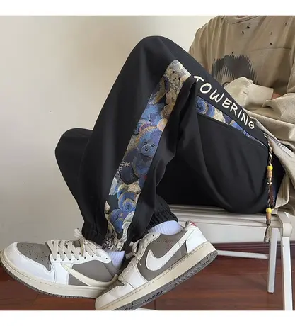 小熊印花裤子男款春秋季潮牌宽松直筒青少年休闲百搭垂感束脚长裤商品大图