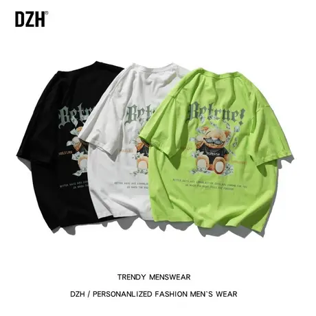 情侣短袖2023夏季小熊t恤男ins潮流百搭宽松半袖夏季男装男士体恤商品大图