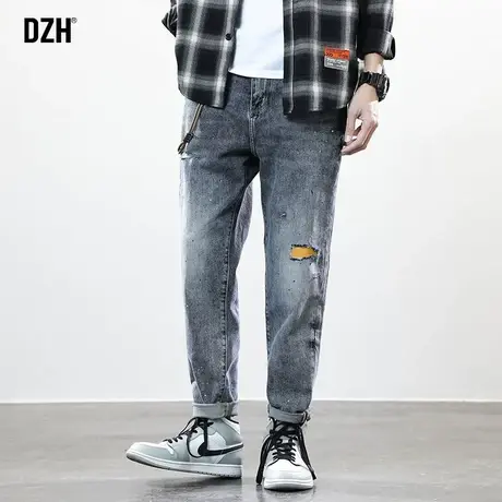 男士破洞牛仔裤男潮牌ins秋季直筒宽松痞帅乞丐裤子2023新款潮流商品大图