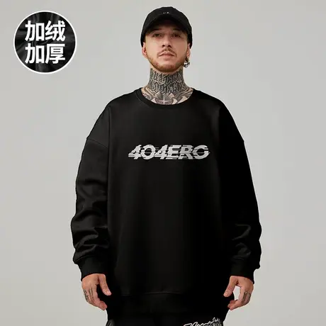 oversize港风圆领卫衣男潮牌ins简约字母大码男装秋冬款加绒加厚图片
