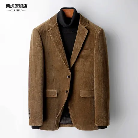 秋冬季肘补丁休闲西服男士上衣韩版修身英伦复古灯芯绒小西装外套商品大图