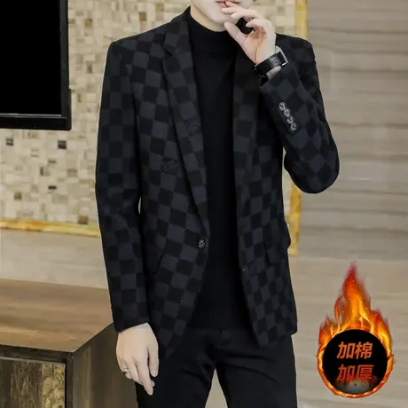 西装男修身单上衣青年帅气小西装春季学生立领中山装西服外套潮流图片