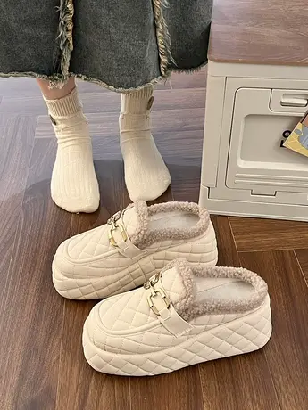 网红坡跟厚底加绒毛毛棉拖鞋女冬外穿2023新款时尚包头拖鞋欧货潮商品大图