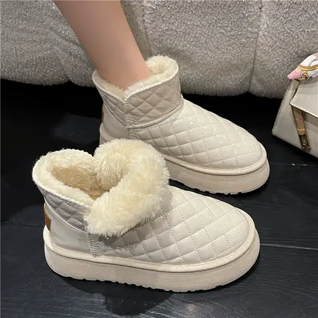 厚底雪地靴女皮毛一体2023新款秋冬季松糕加厚加绒保暖面包棉鞋子图片