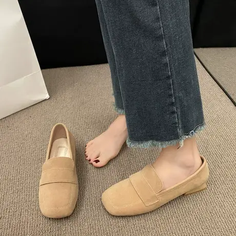 单鞋女小众方头2023新款孕妇舒适懒人豆豆鞋一脚蹬防滑浅口小跟鞋商品大图