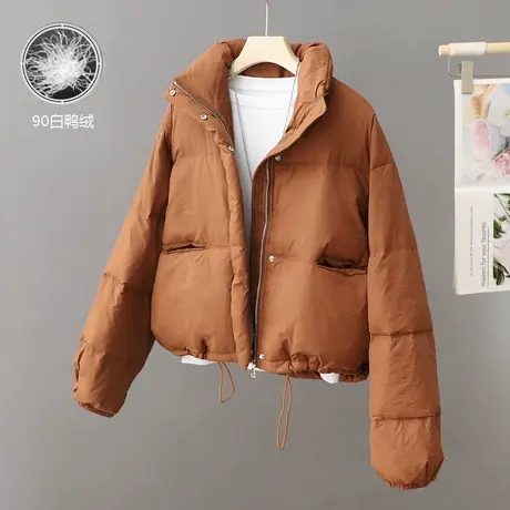 小个子韩版立领短款南瓜色羽绒服女秋冬新款高级感加厚白鸭绒外套图片