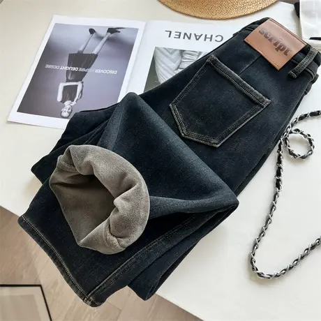 享永子【天花板级牛仔】加绒加厚高腰弹力显瘦牛仔裤宽松哈伦萝卜商品大图