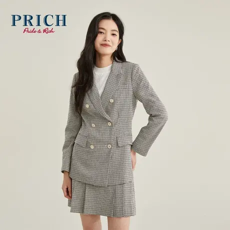 PRICH【直播专享】西装经典复古格子双排扣气质百搭通勤西服外套商品大图