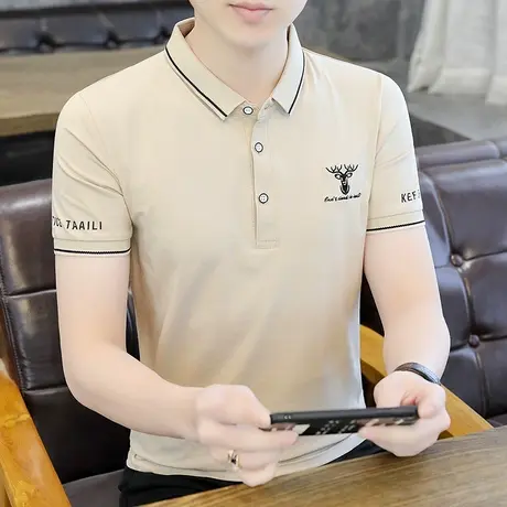 2022夏新款男士Polo衫短袖T恤韩版潮流休闲青年刺绣打底衫上衣服商品大图