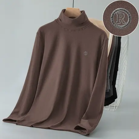 300g重磅德绒t恤男长袖秋冬季保暖内搭打底衫双面绒体恤高领秋衣商品大图