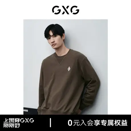 GXG男装 商场同款棕色拼接设计圆领卫衣 24年春季新品GFX13100871图片
