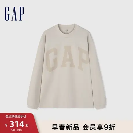 Gap男装春季2024新款LOGO纯棉圆领长袖T恤运动加厚上衣452532图片