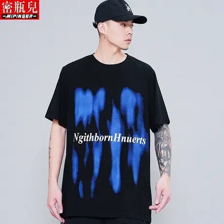密瓶儿加肥加大短袖t恤夏季男士大码青少年半袖韩版潮流体恤宽松商品大图