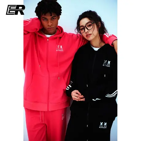 ER条纹卫衣开衫男2024春季新款连帽美式高街潮牌宽松运动服套装商品大图