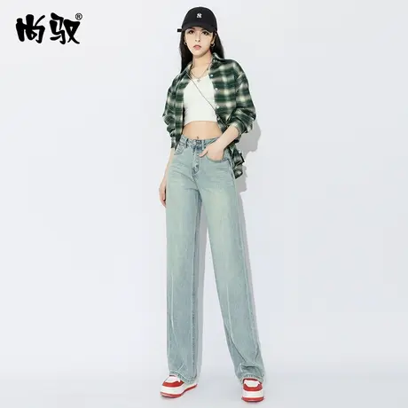 蓝色牛仔直筒裤女宽松高腰阔腿裤2023年春夏新品冰凉坠感拖地裤图片