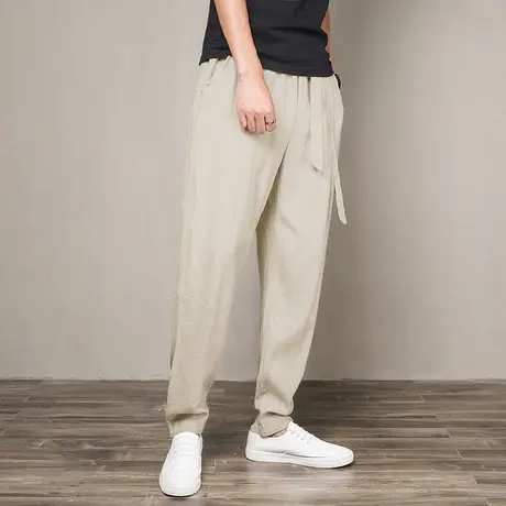 2017男士休闲裤中国风宽松亚麻裤男夏季棉麻九分裤小脚裤哈伦裤商品大图