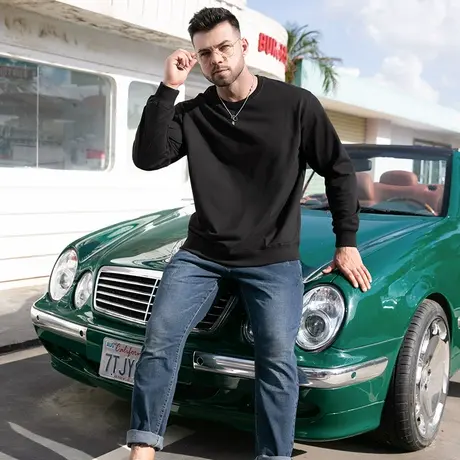 胖哥哥大码男士卫衣潮流胖子加肥加大宽松200斤加绒打底圆领冬季图片