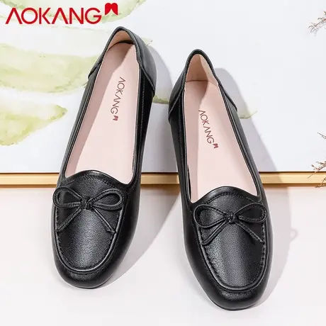 奥康女鞋春秋季新款真皮浅口妈妈鞋软底舒适平底豆豆鞋中年单鞋女商品大图