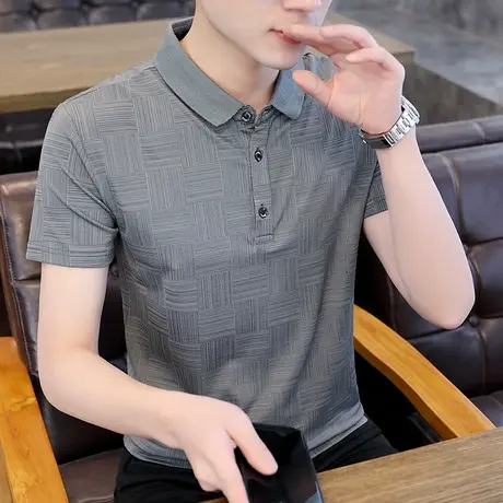 2023夏季新款韩版潮流冰丝翻领polo衫个性青年男士有带领短袖T恤商品大图