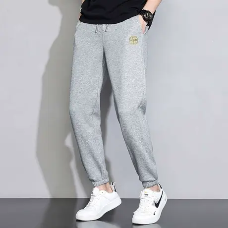 春夏季长裤子男韩版潮流烫金印花休闲运动裤九分抽绳小脚束脚卫裤商品大图