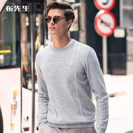 MrBu布先生轻盈柔软圆领羊毛衫 秋冬条纹厚款男装毛衣BT11616断码商品大图