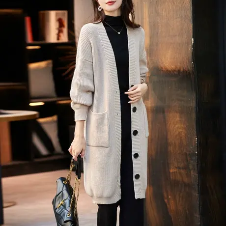 时尚气质长款毛衣开衫年秋季新款淑女温柔宽松显瘦通勤外套商品大图