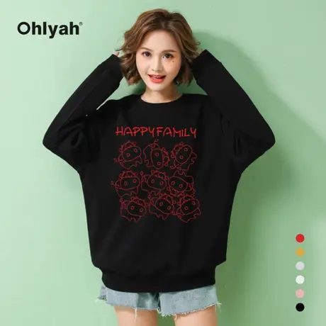 Ohlyah品牌 情侣牛年卫衣女秋冬百搭宽松黑色上衣工作衫班服定制商品大图